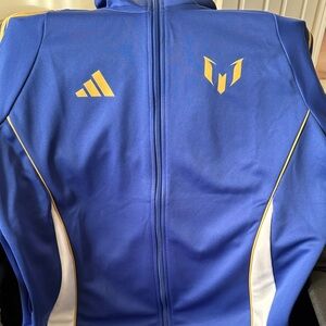 Messi logo Argentina celebrated Adidas Royal Blue Jacket with Gold Highlights